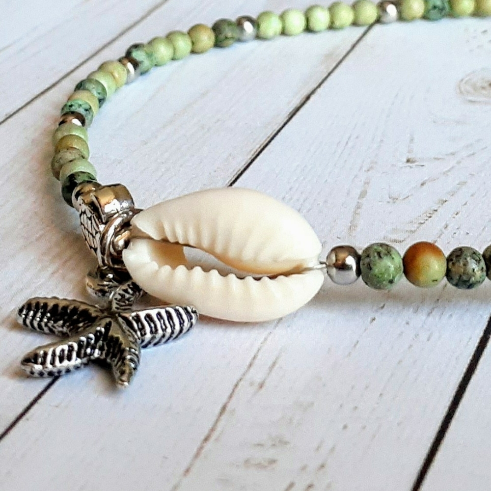 African Turquoise Cowrie Shell Anklet - Picture 1 of 4